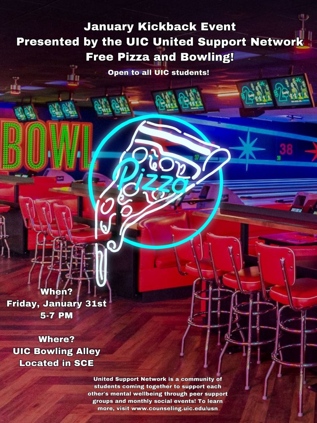 Pizza and bowling flyer