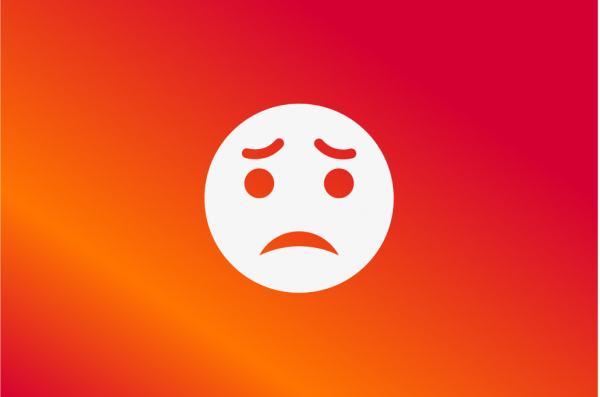 white frowning face on gradient red background