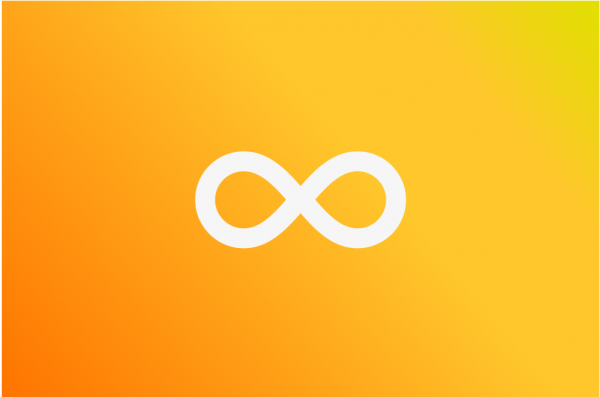 white infinity symbol icon over an orange gradient background
