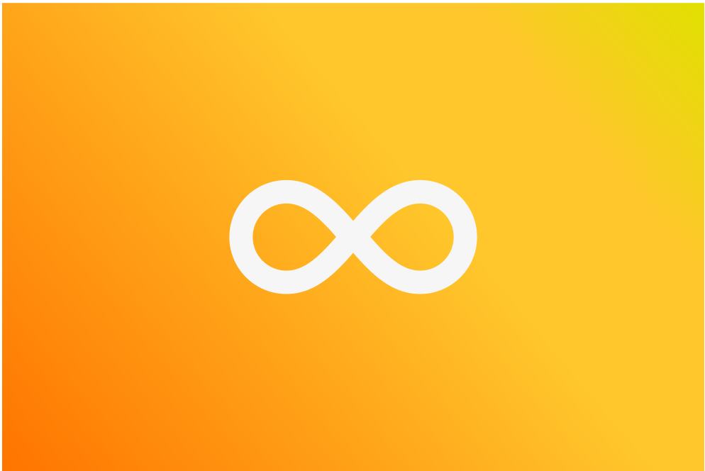 white infinity icon over a yellow background