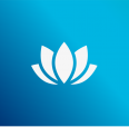 white icon of a lotus flower on a blue gradient background