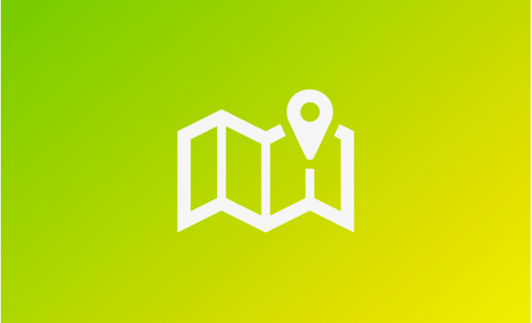 White map icon over a lime green background