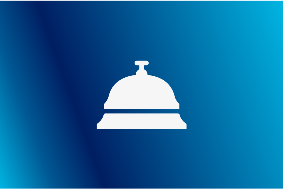 white service bell icon over a blue background