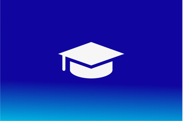 White graduation cap icon over a blue background