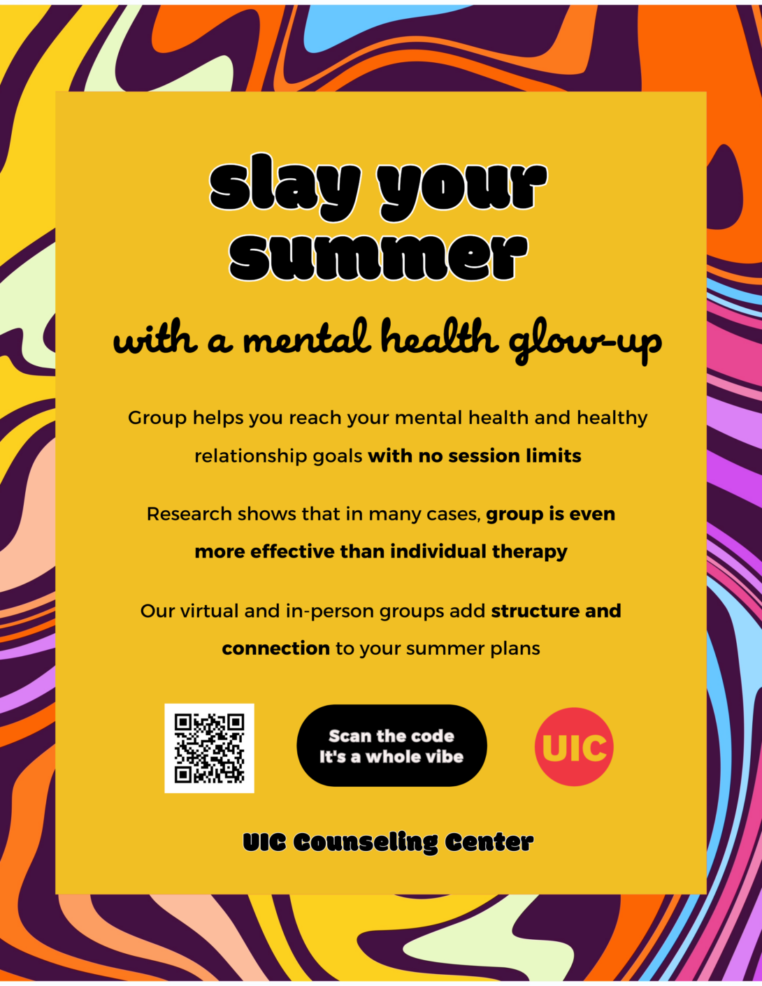 group therapy flyer with qr code in bottom left corner